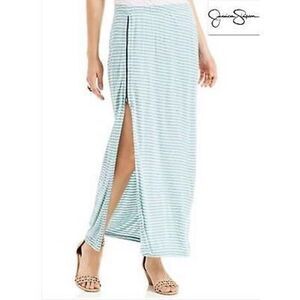 NWT $49.00 SZ S JESSICA SIMPSON BLUE ZIPPER BEATNIK STRIPES BLUE MAXI SKIRT NEW!